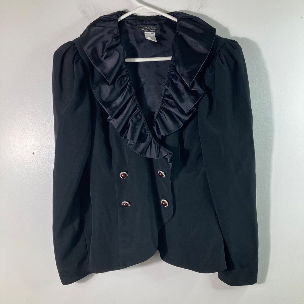 Vintage Ann Hobbs For Kastina Double‎ Breasted Jacket Satin Ruffle 6